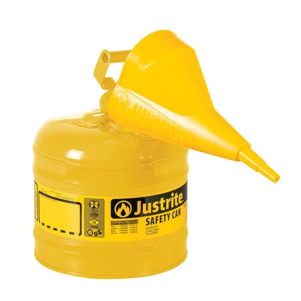Type I Safety Can, 2 gal. Capacity, Galvanized Finish, Yellow, Used for Diesel