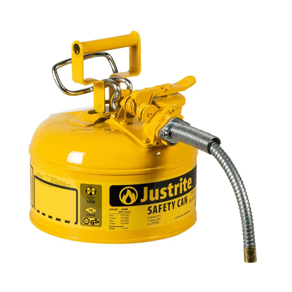 Type II Safety Can, 1 gal. Capacity, Steel, Powder Coated Finish, Yellow, Used for Diesel