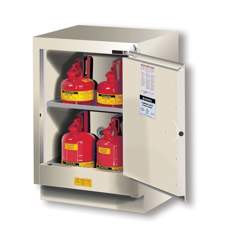 JUSTRITE 882407 Flammable Safety Cabinet, 15 Gallon, 1 Shelf, 1 Door, 24 Inch Size, Light Neutral | CD8CMB
