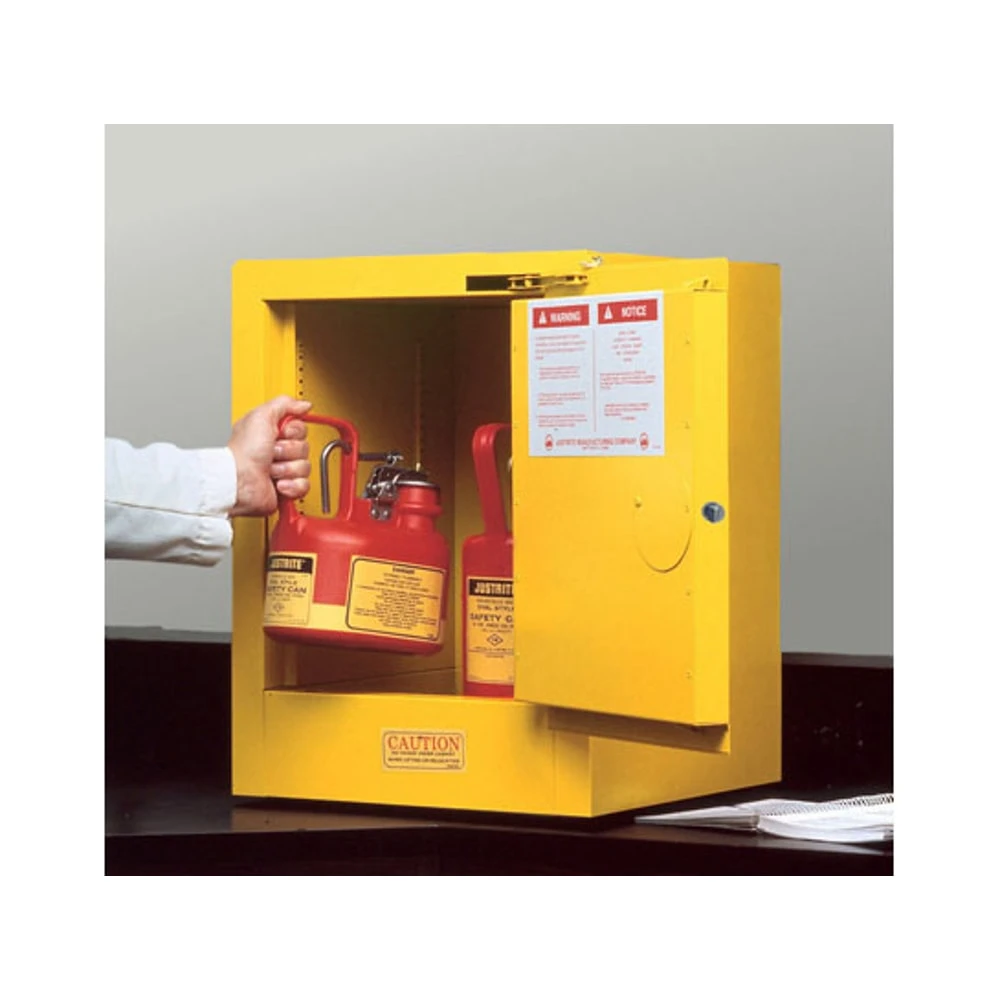 JUSTRITE 890420 Flammable Safety Cabinet, 4 Gallon, 1 Shelf, 1 Door, Self Close, Yellow | CD8CPT JCB8904201, 8904201