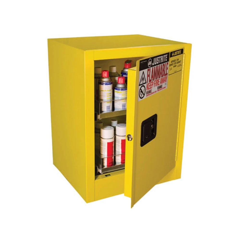 JUSTRITE 890500 Paint Safety Cabinet, 1 Door, Manual Close, 2 Drawers, Manual Close, 4 Gallon, Yellow | AB4LER 1YNG6 / 8905001