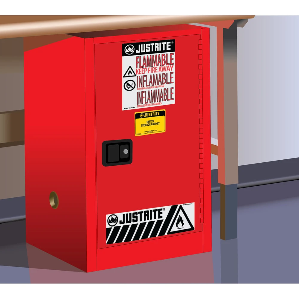 JUSTRITE 891221 Flammable Safety Cabinet, 1 Shelf, 1 Door, Self Close, 12 Gallon, Red | CD8CQE