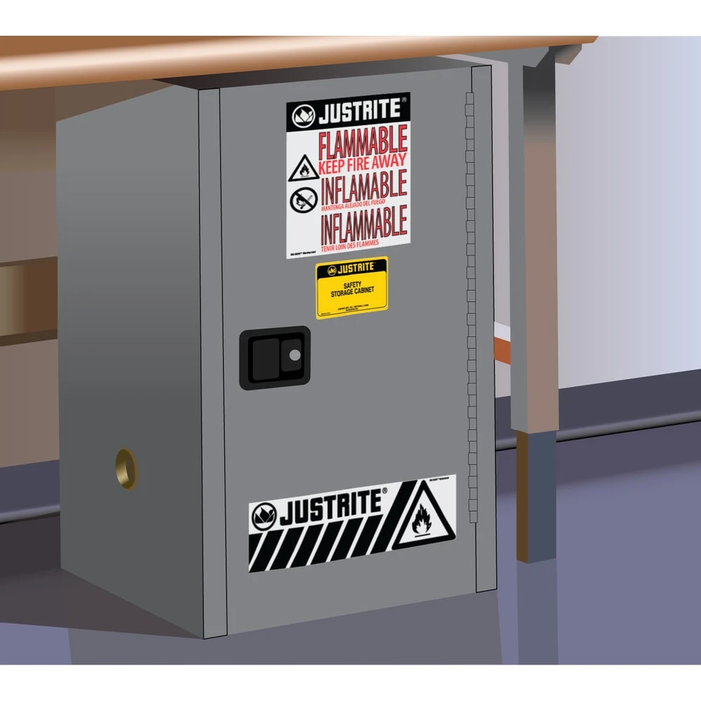JUSTRITE 891223 Flammable Safety Cabinet, 1 Shelf, 1 Door, Self Close, 12 Gallon, Gray | CD8CQH