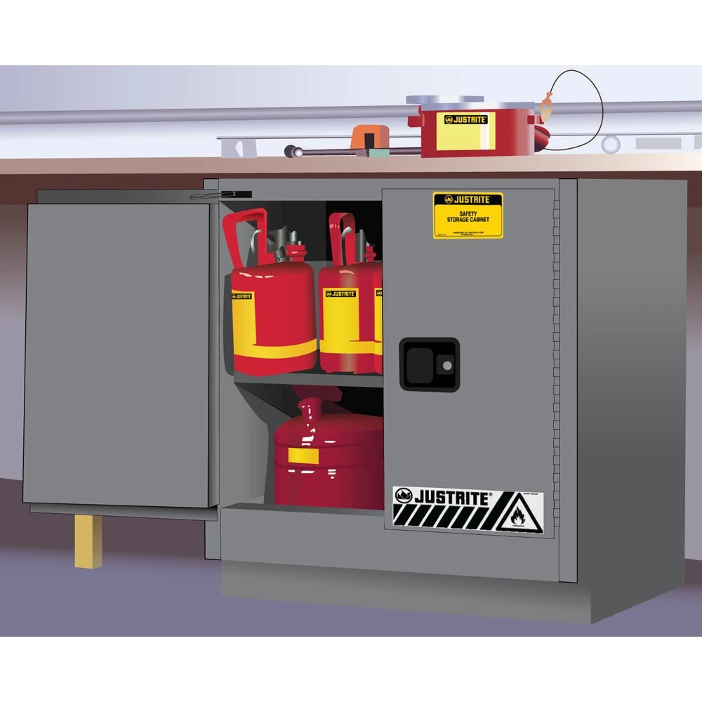 JUSTRITE 892303 Flammable Safety Cabinet, 1 Shelf, 2 Doors, Manual Close, 22 Gallon, Gray | CD8CTH