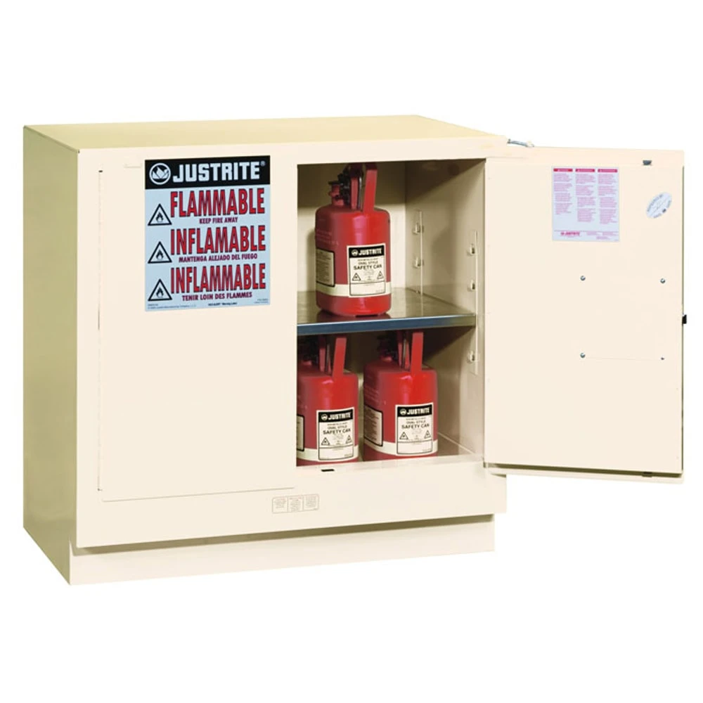 JUSTRITE 892305 Flammable Safety Cabinet, 1 Shelf, 2 Doors, Manual Close, 22 Gallon, White | CD8CTJ 8923051