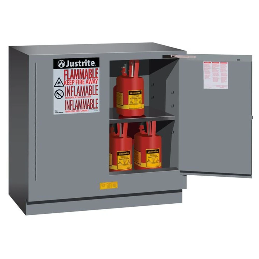 JUSTRITE 892323 Flammable Safety Cabinet, 1 Shelf, 2 Doors, Self Close, 22 Gallon, Gray | CD8CTM