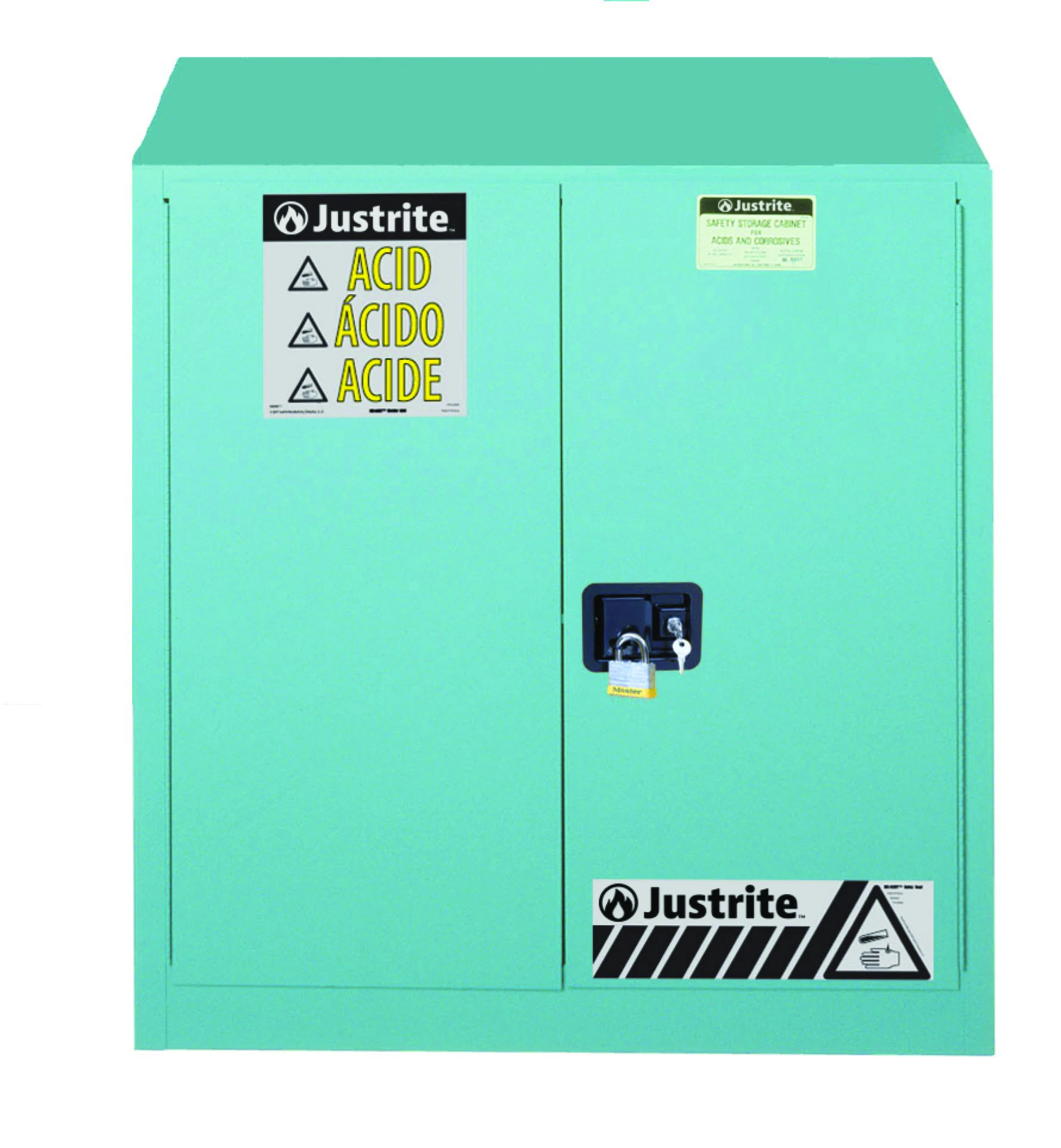JUSTRITE 8930822 Corrosive/Acid Safety Cabinet, 30 Gallon, 1 Shelf, 1 Bi-Fold Self Close Door, Blue | CD8CUJ