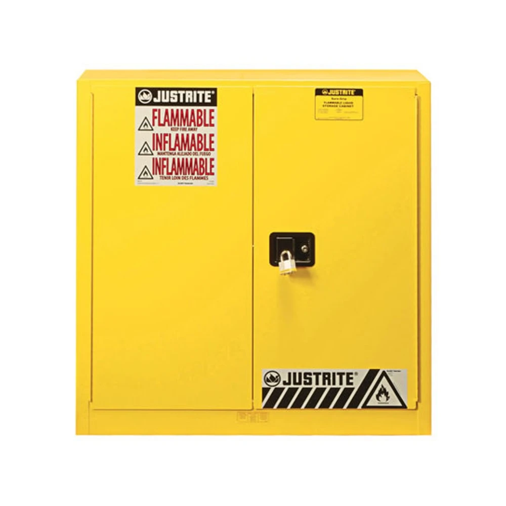 JUSTRITE 893300 Flammable Cabinet, Manual Close, 1 Shelf, 30 Gallon, 889 x 914 x 610mm Size, Yellow | AA6ACF JCB8933001, 8933001