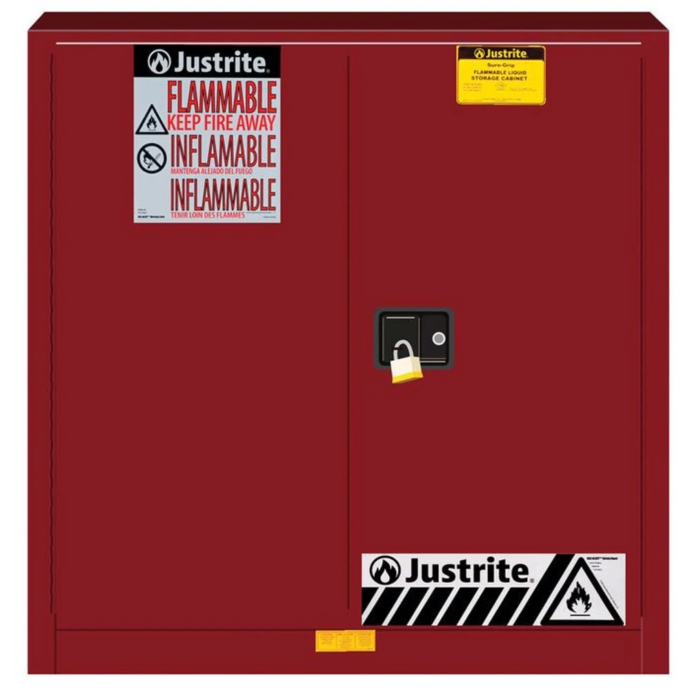 JUSTRITE 893301 Flammable Cabinet, Manual Close, 1 Shelf, 30 Gallon, 35 Inch Height, Red | AA6ACG 13M551 / 8933011
