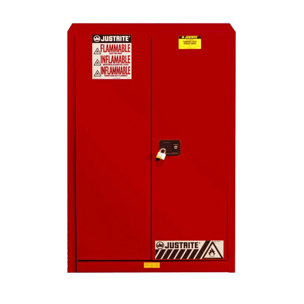 JUSTRITE 894501 Flammable Safety Cabinet, Manual Close, 1 Shelf, 45 Gallon, 1651 x 1092 x 457mm Size, Red | AD8BKE JCB8945011, 8945011