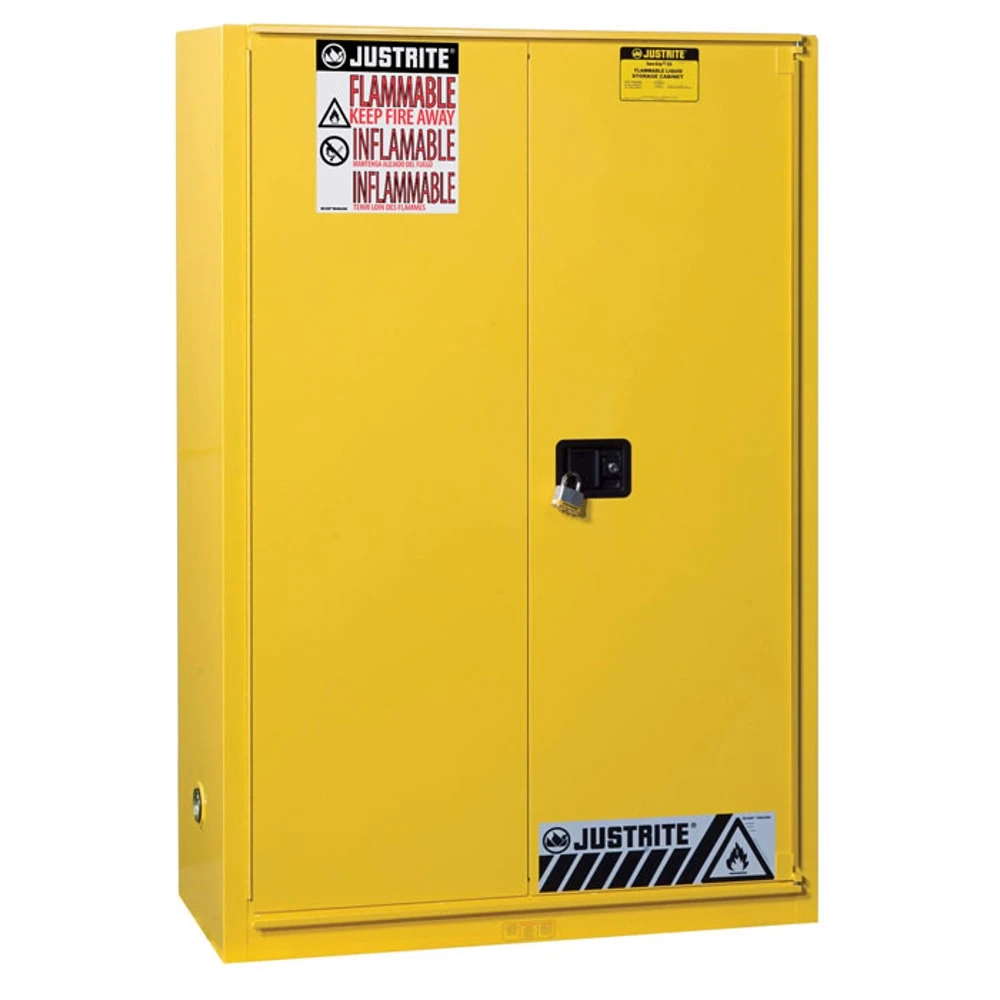 JUSTRITE 894580 Flammable Safety Cabinet, 2 Shelves, 1 Bi-Fold Self-Close Door, 45 Gallon, Yellow | AB4LDY 1YNE7