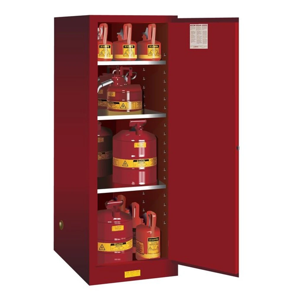 JUSTRITE 895401 Flammable Cabinet, 54 Gallon, 3 Shelves, 1 Door, Manual Close, Red | AA6ACT 13M561