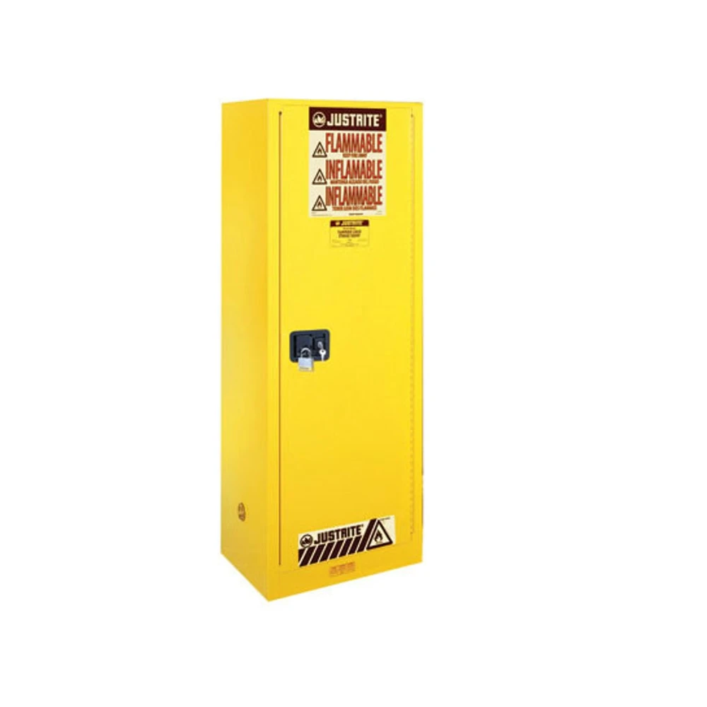 JUSTRITE 895420 Slimline Safety Cabinet, Self Close, 3 Shelves, 54 Gallon, 1651 x 591 x 864mm Size, Yellow | CD8CVW JCB8954201, 8954201