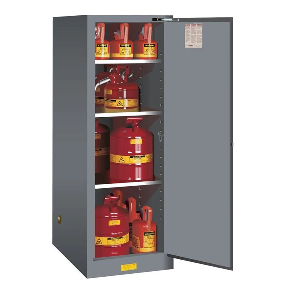 JUSTRITE 895423 Flammable Safety Cabinet, 3 Shelves, 1 Door, Self Close, 54 Gallon, Gray | CD8CVZ