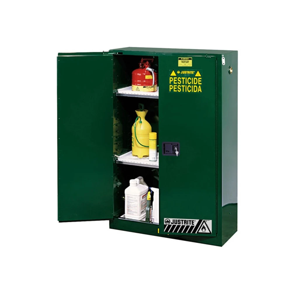 JUSTRITE 899004 Pesticide Safety Cabinet, 2 Shelves, 2 Doors, Manual-Close, 90 Gallon Green | CD8CXX