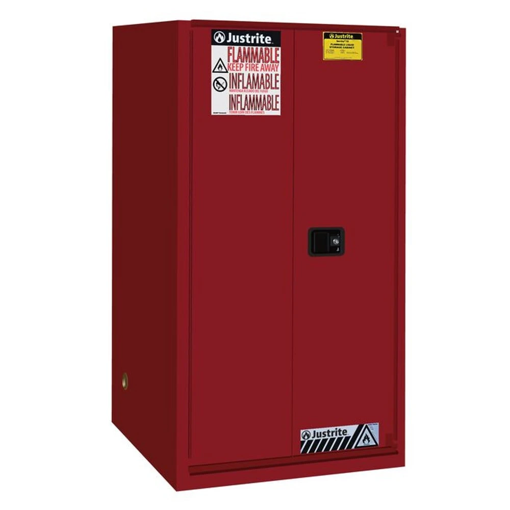 JUSTRITE 896081 Flammable Safety Cabinet, 2 Shelves, 1 Bi-Fold Self Close Door, 60 Gallon, Red | CD8CWQ