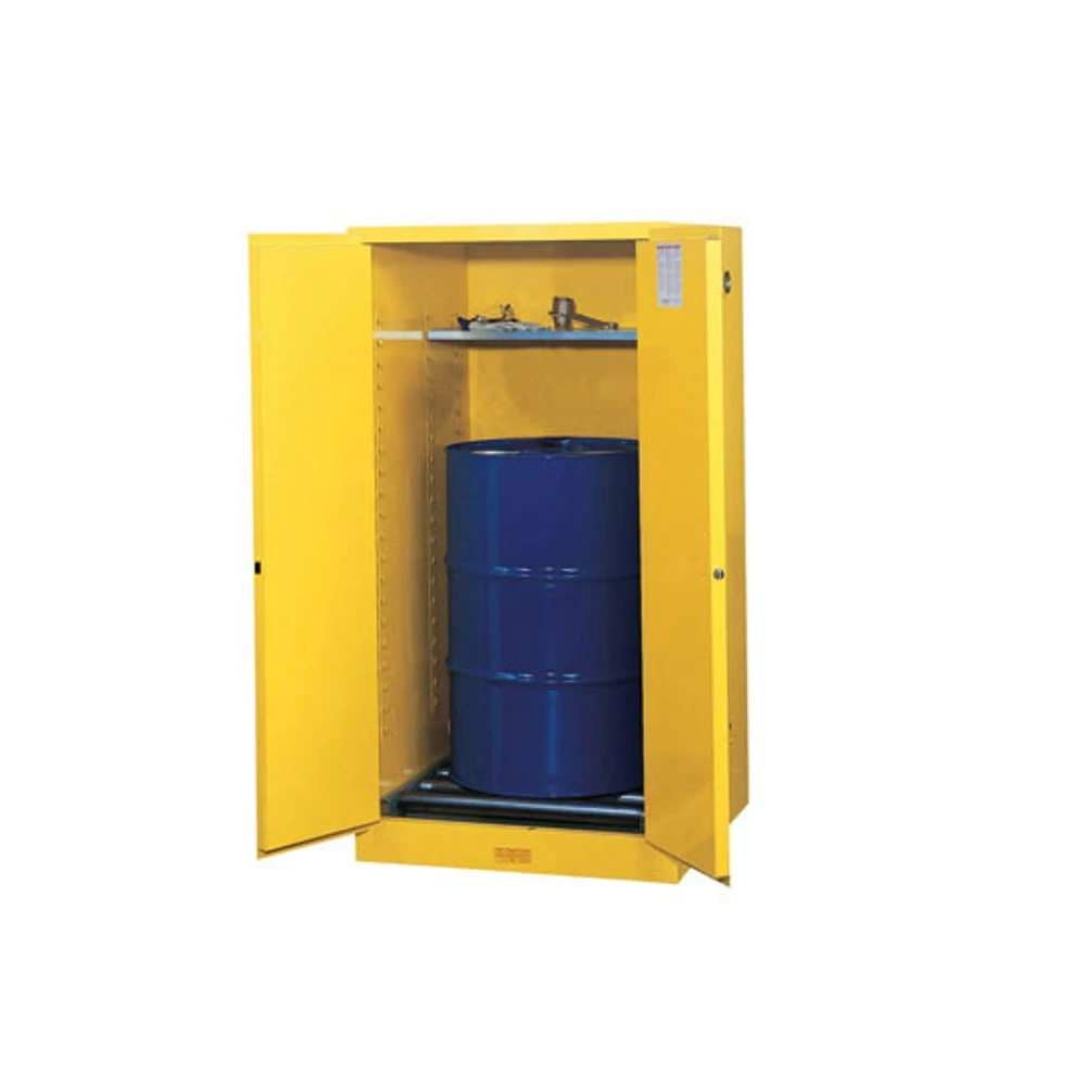 JUSTRITE 896270 Flammable Safety Cabinet, 1 Drum Vertical, 1 Shelf, 2 Doors, 55 Gallon, Yellow | AD8BLY 4HTX2