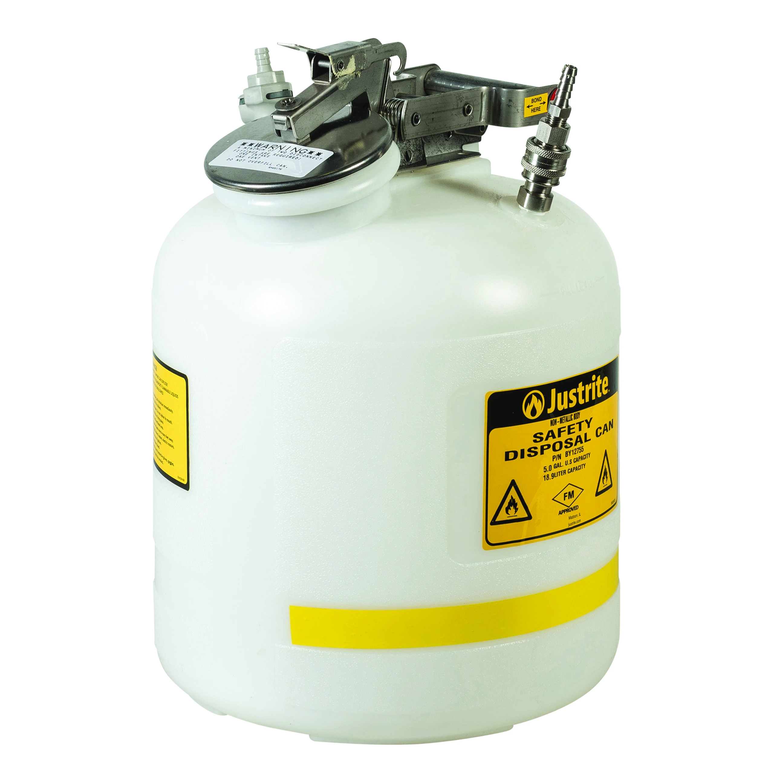 JUSTRITE BY12755 Disposal Safety Can, 5 Gallon, Ptfe And Edpm, White | AB4LFQ JCNBY12755