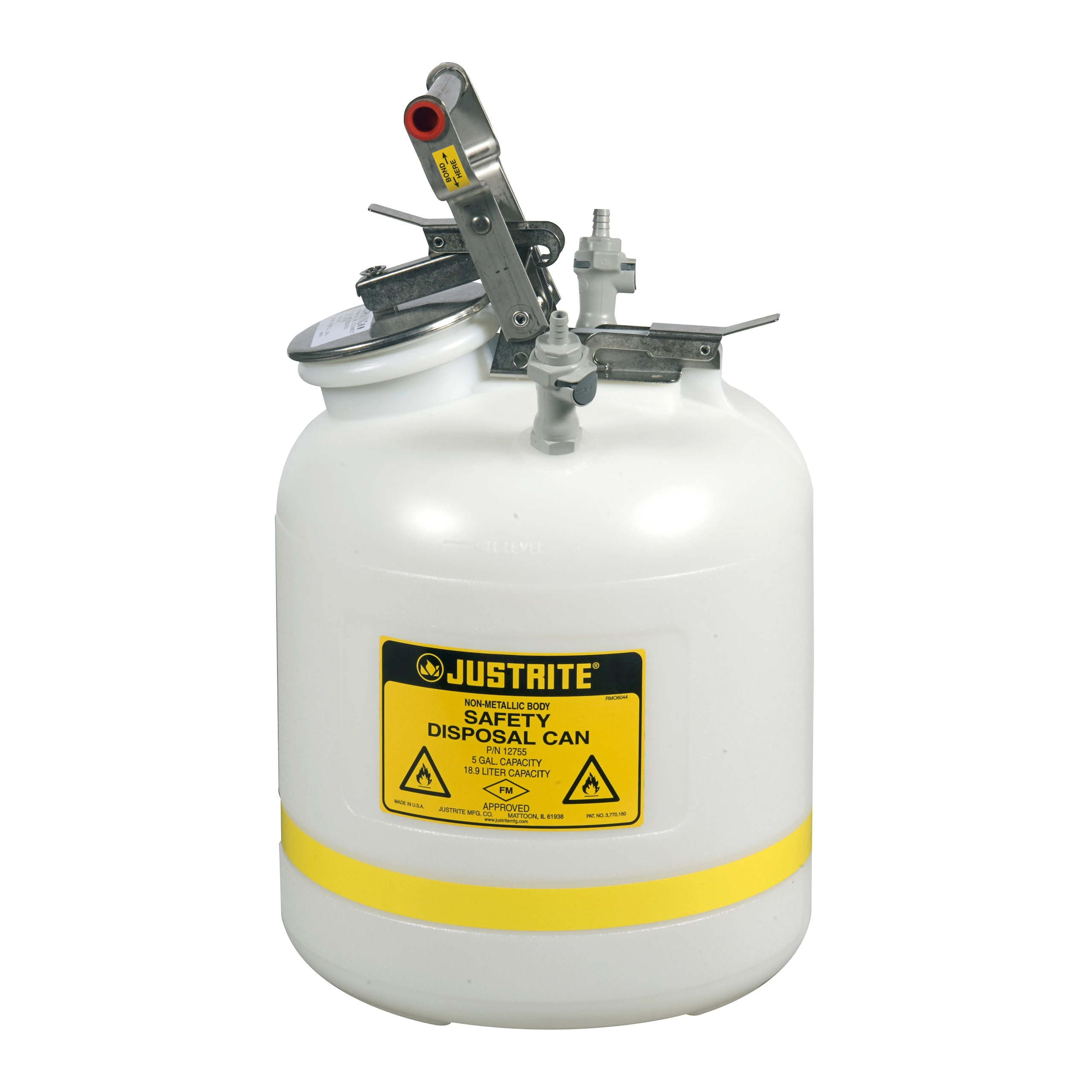 JUSTRITE PP12755 HPLC Safety Disposal Can, 5 Gallon, Edpm, White | AB4LFT JCNPP12755