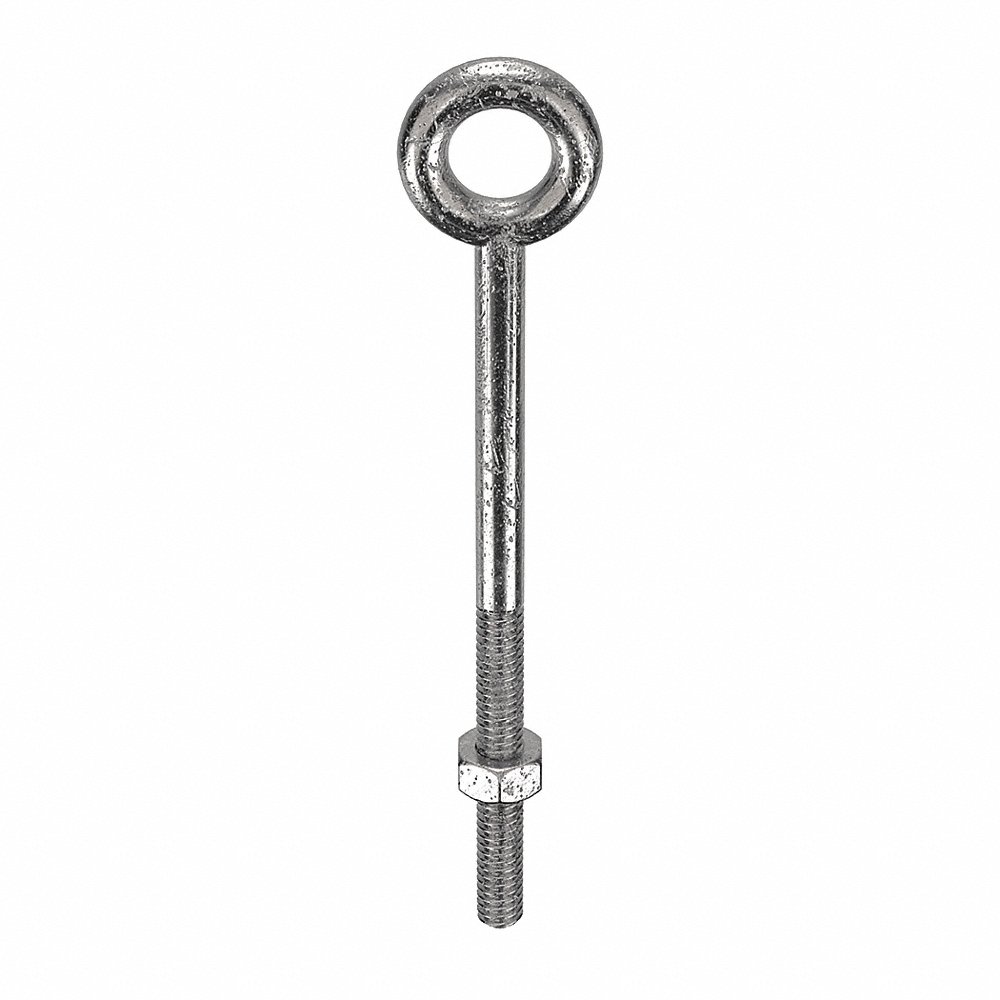 Eye Bolt, 1/4 In - 20 Thread Size, Lift W/O Shoulder, 500 lbs. Work Load Limit, Pln, 2 In Thread Lg.
