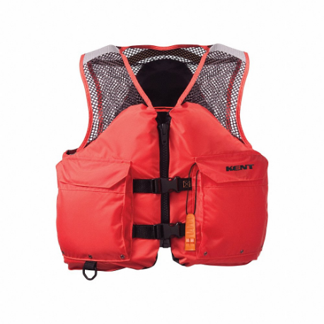 Life Jacket, III, Foam, Fabric, 15 1/2 lb Buoyancy, Belt/Zipper, XL, Orange
