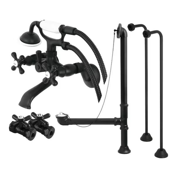Clawfoot Tub Faucet Packages, Matte Black, Tub Wall Mount