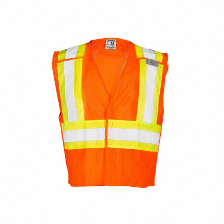 High Visibility Vest, ANSI Class 2, U, S, Orange, Mesh Polyester, Hook-and-Loop