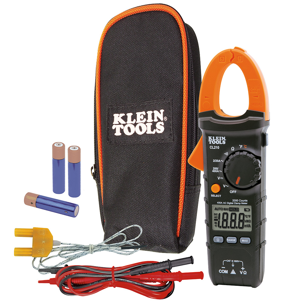 Clamp Meter, Digital AC Auto-Ranging Tester, With Thermocouple Probe, 400A
