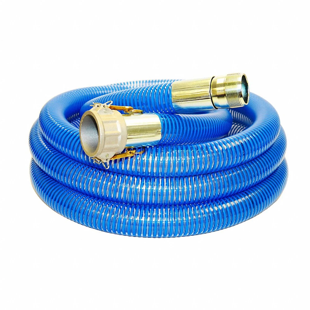 Suction and Discharge Hose, 3 Inch ID, 65 PSI, Blue/Clear, 3 Inch x 3 Inch Fitting Size