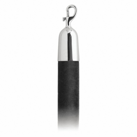 Barrier Rope, Black, Polished Stainless Steel Snap End End, Velour