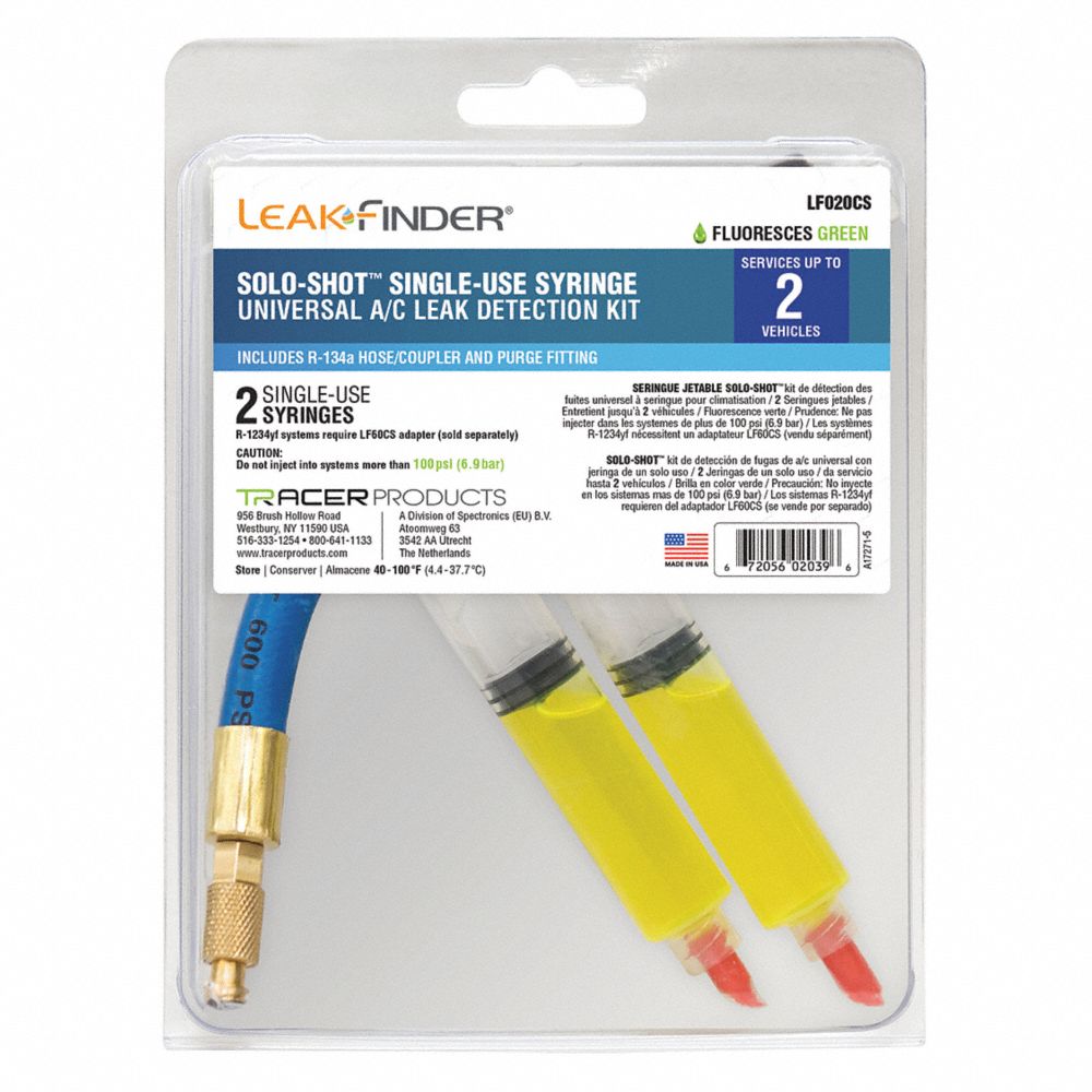 Universal A/C Leak Detection Kit, With Syringe, Pre Filled Universal Dye, Hose Coupler