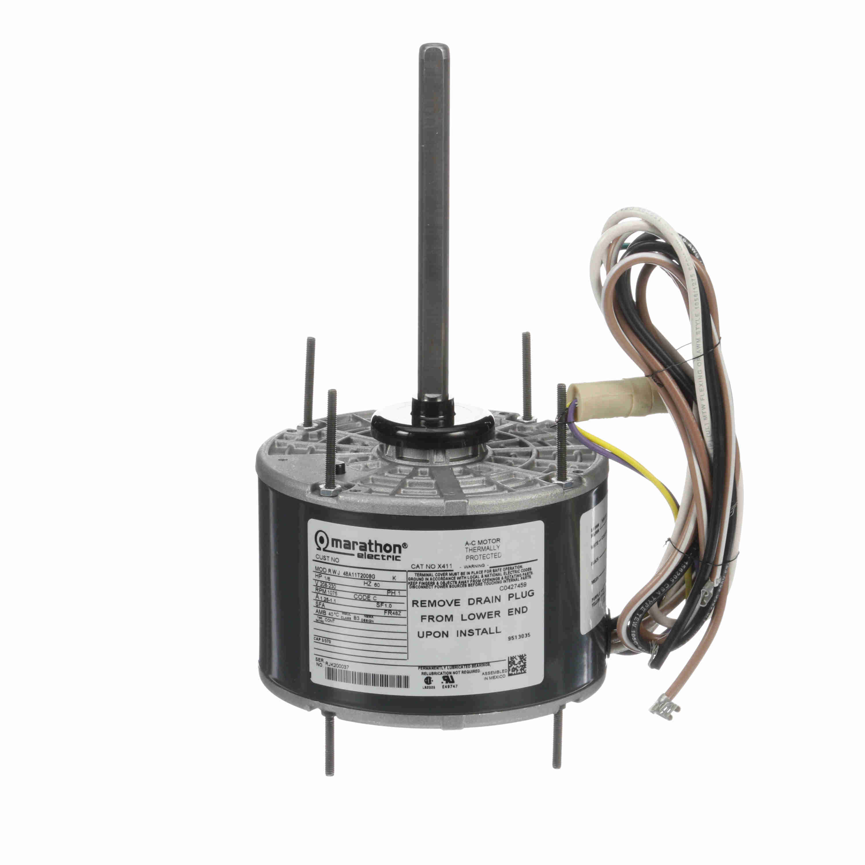 MARATHON MOTORS 048A11T2008 Direct Drive Blower Motor Psc Teao 1/6 Hp 1-phase 1075 Rpm | AG2YQM 32PF53 / X411