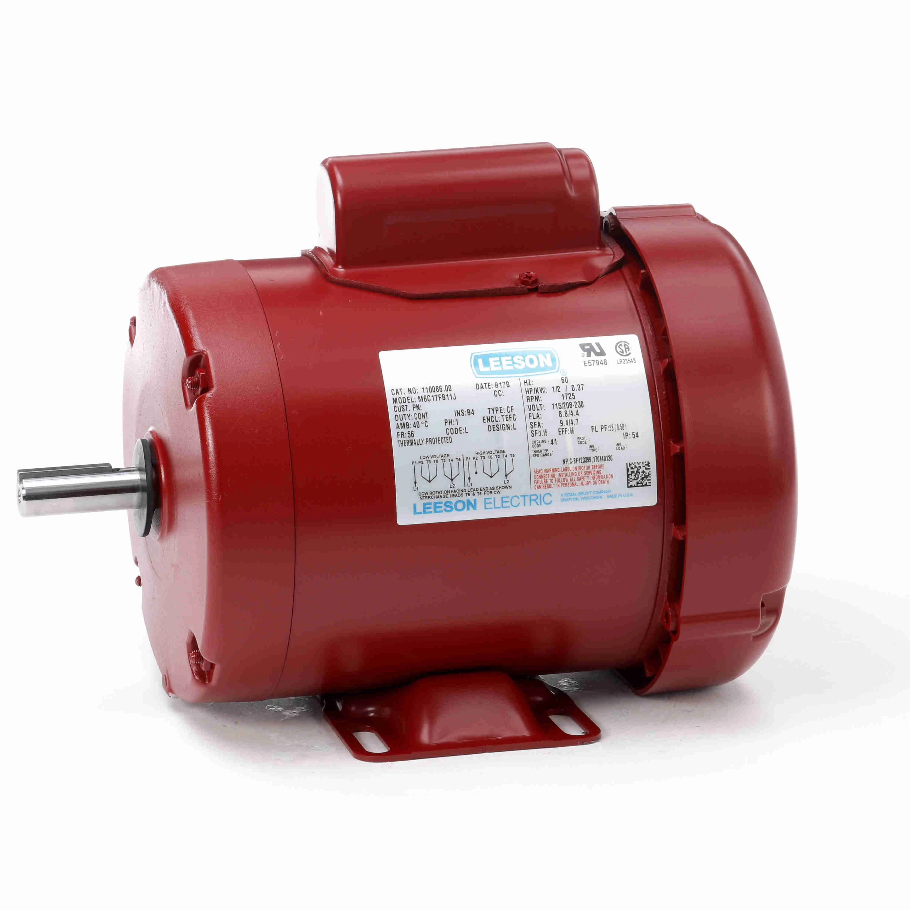 LEESON 110086.00 M6C17FB11J General Purpose Farm Duty Motor | AJ2QAC 48ZJ39 / M6C17FB11J