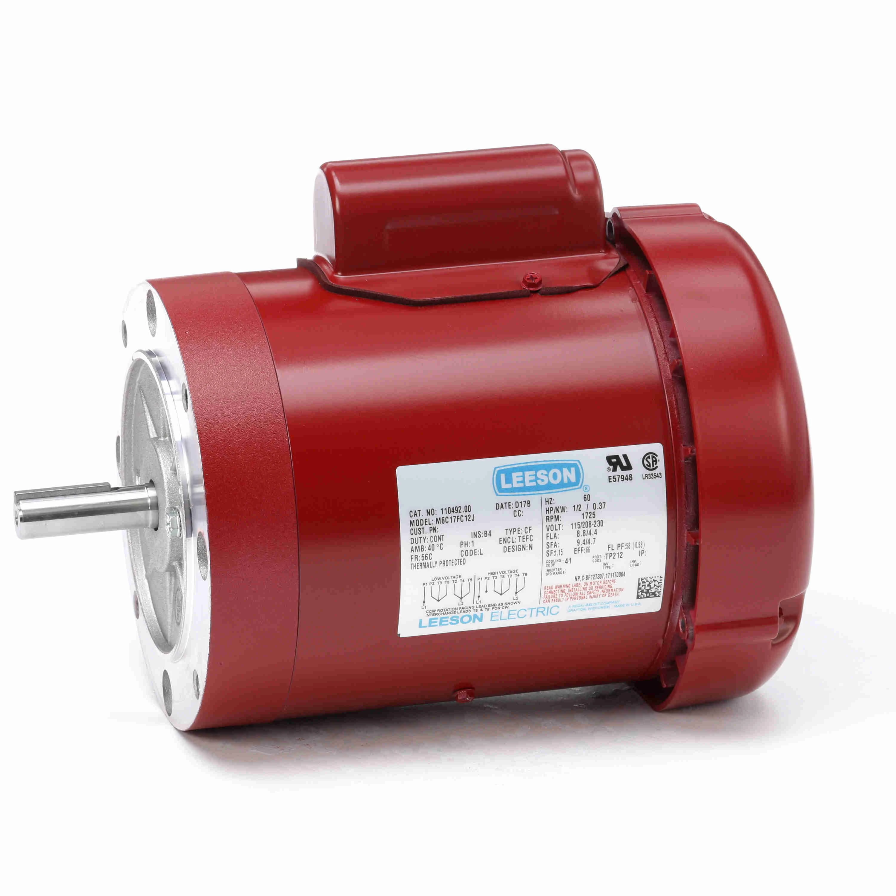 LEESON 110492.00 M6C17FC12J General Purpose Farm Duty Motor | AJ2QDH 48ZJ51 / M6C17FC12J