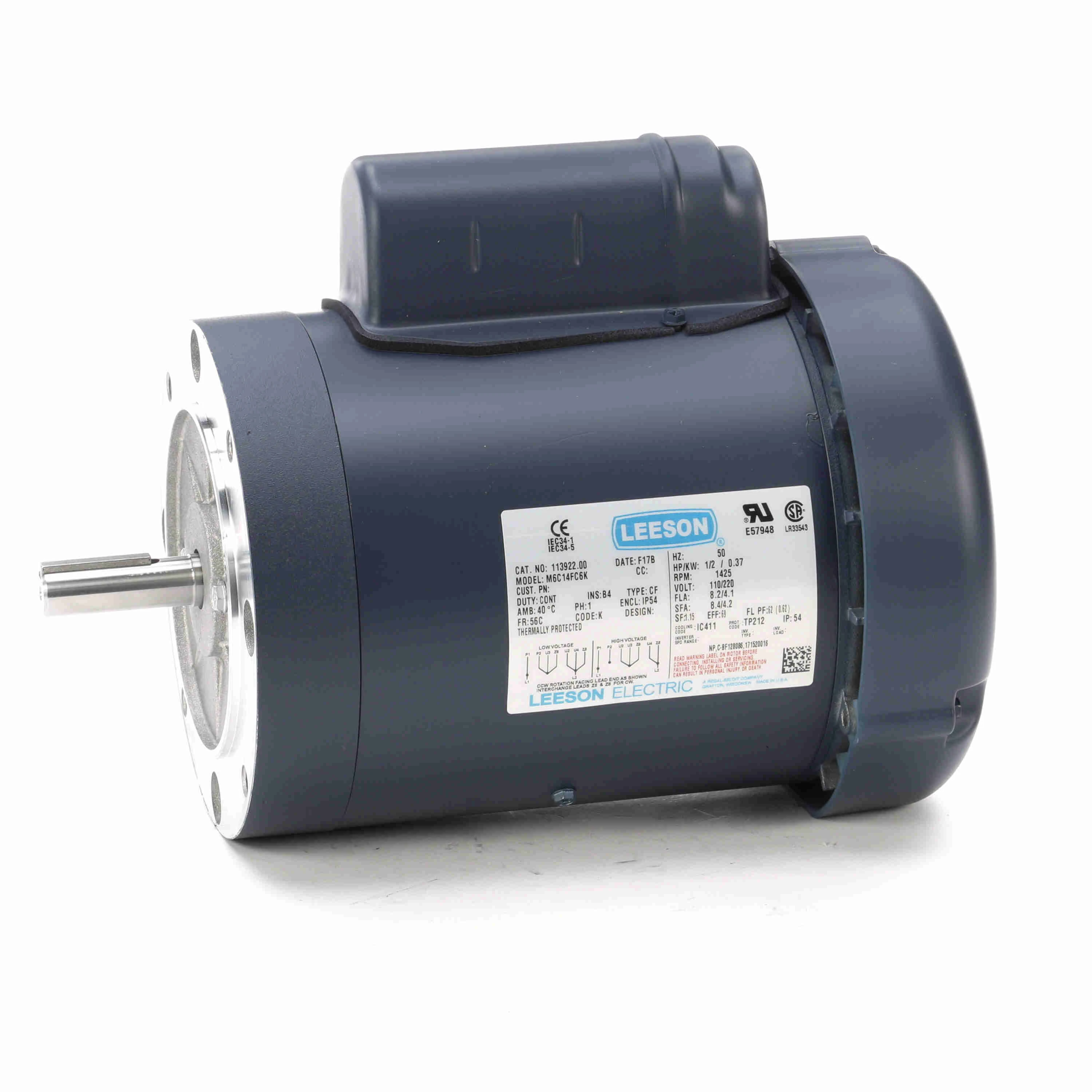 LEESON 113922.00 50 Hz Motor 1/2 Hp 1425 110/220 V 56c Tefc | AD7WEX 4GUJ1 / M6C14FC6K