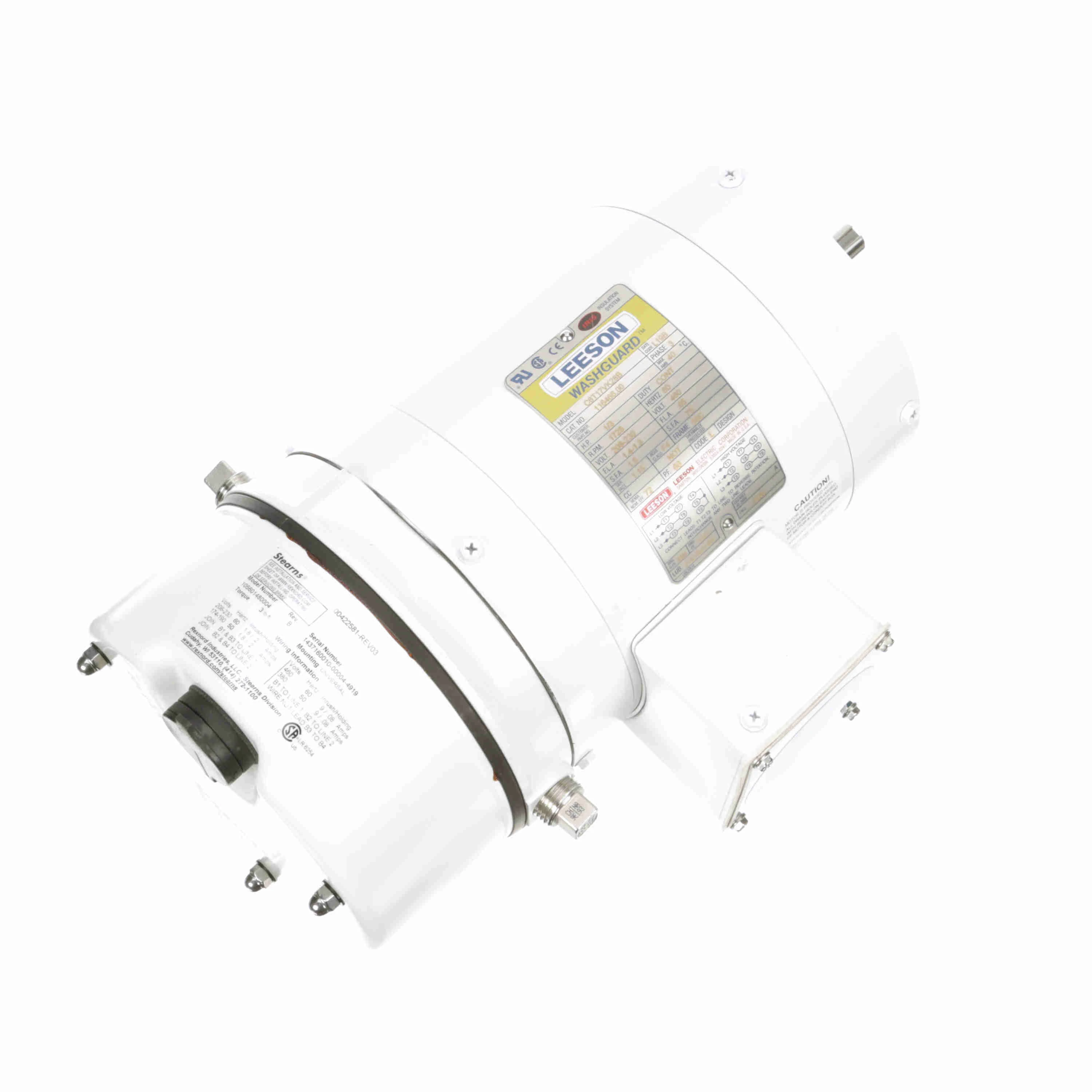 LEESON 116466.00 Washdown Brake Motor, 3-Phase, 1/3 HP, 1, 725 Nameplate RPM, 208-230/460VAC, 56C | CR8PMF 48ZF09