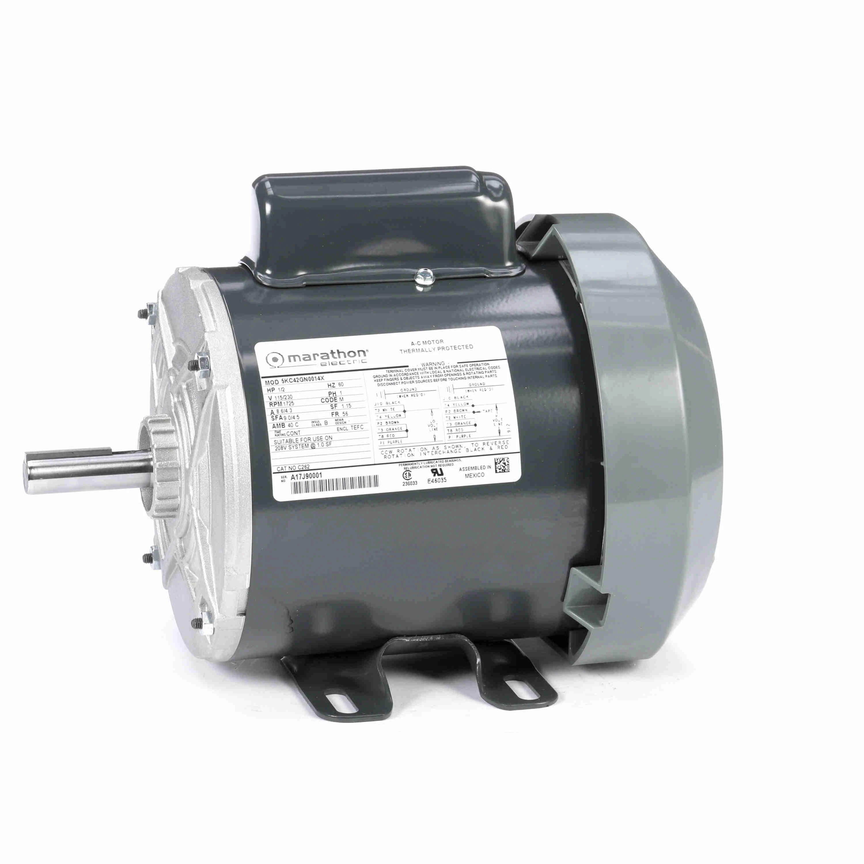 MARATHON MOTORS 5KC42GN0014X Motor 1/2 Hp 1725 Rpm 115/230v | AD4UTA 44D123 / C262