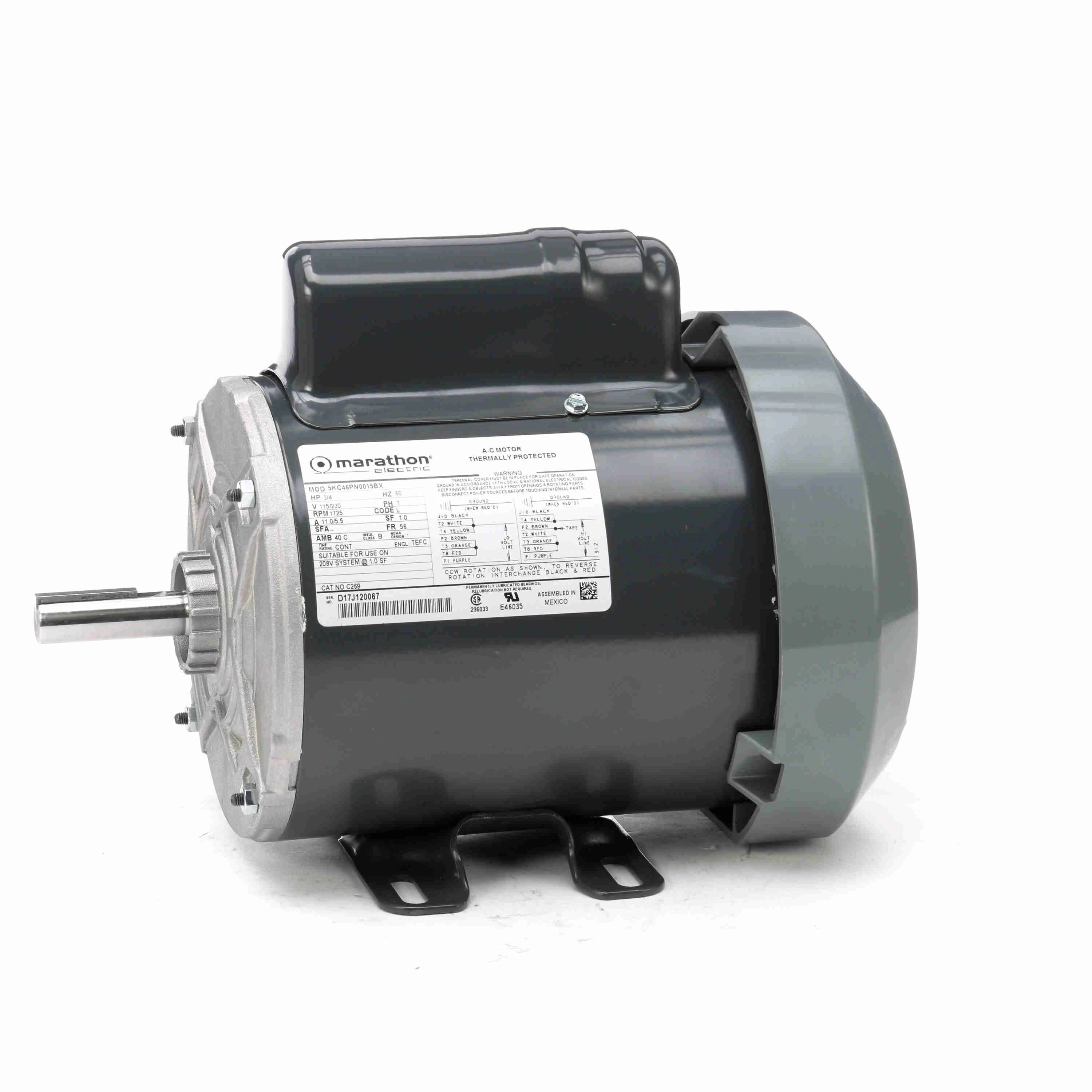 MARATHON MOTORS 5KC46PN0015X Motor 3/4 Hp 1725 Rpm 115/230v | AD4UTD 44D126 / C269