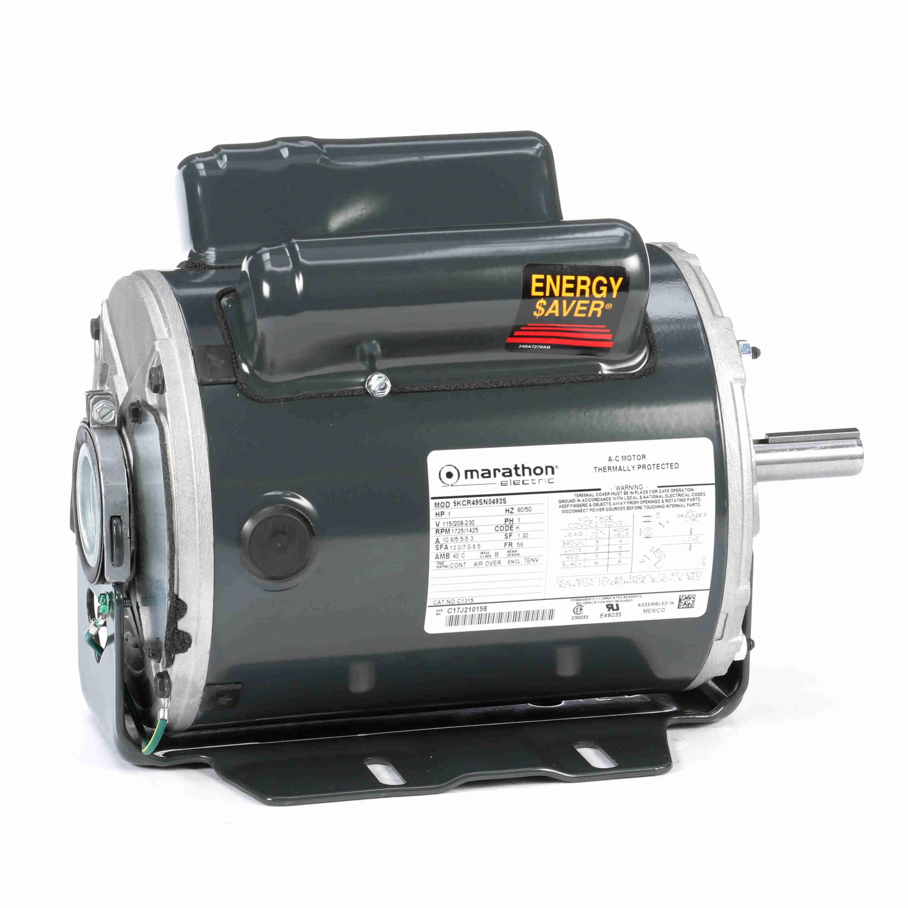 MARATHON MOTORS 5KCR49SN0493S Farm Duty Motor Capacitor Start Tenv 1hp 1725 Rpm | AC6EZL 33L624 / C1315