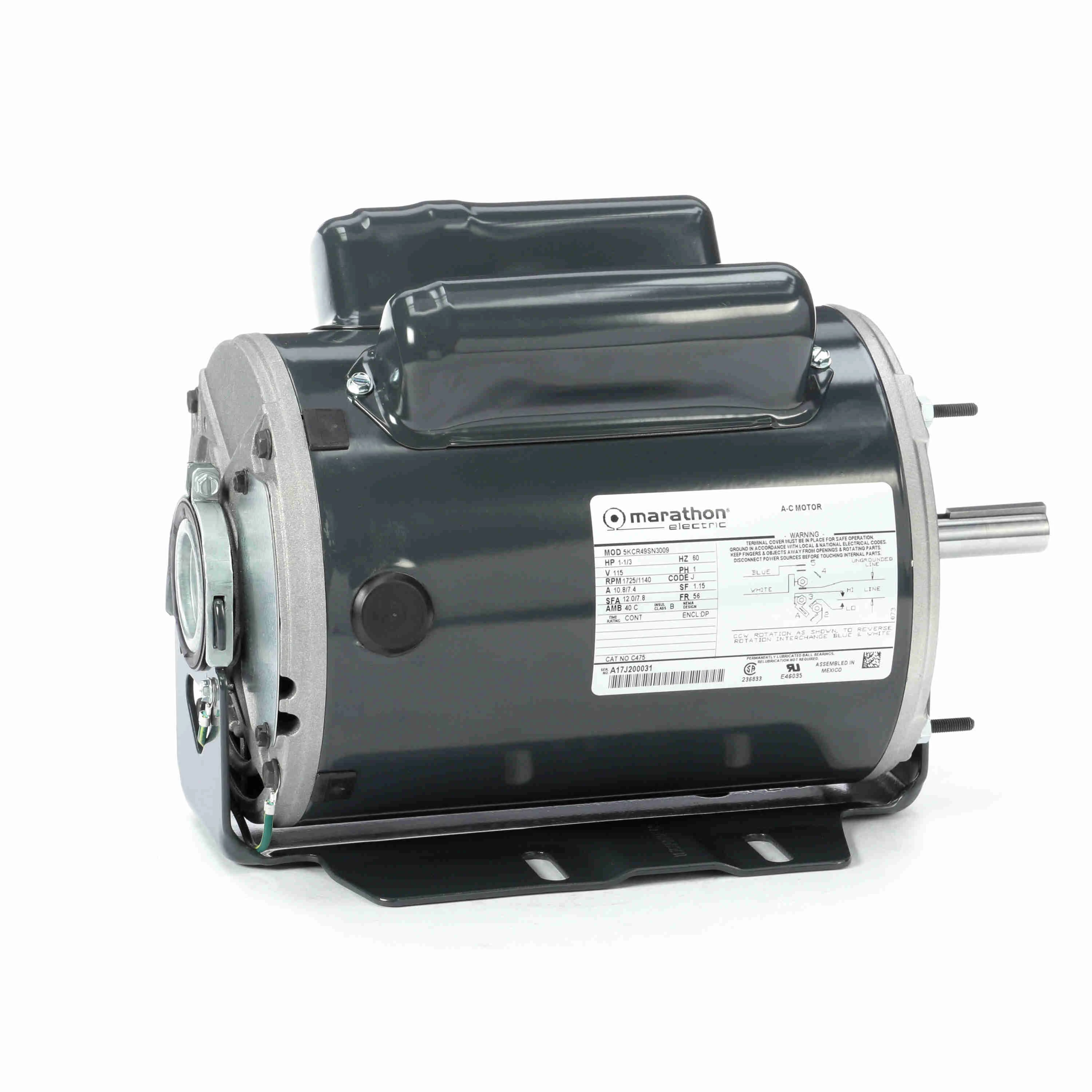 MARATHON MOTORS 5KCR49SN3009 Motor 1 1/3 Hp 1725/1140 Rpm 115v None | AD6NYJ 46N405 / C475