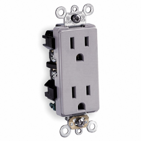 LEVITON 16252-GY Receptacle, Decorator Duplex, 5-15R, 125V AC, 15 A, 2 Poles, Gray, Screw Terminals | CR9HPZ 792T02