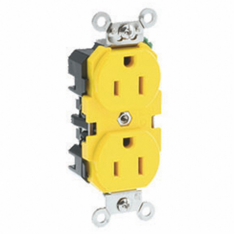 插座，雙工，5-15R，15 A，125V AC，黃色，2 極，螺絲端子