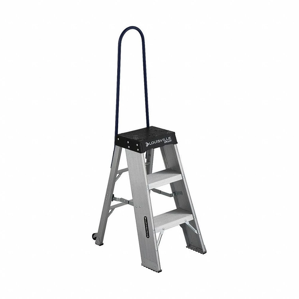 Ladder Step Stool, 3.3 ft Overall Ht, 375 lb Load Cap, 3 Steps, Aluminium, Unassembled