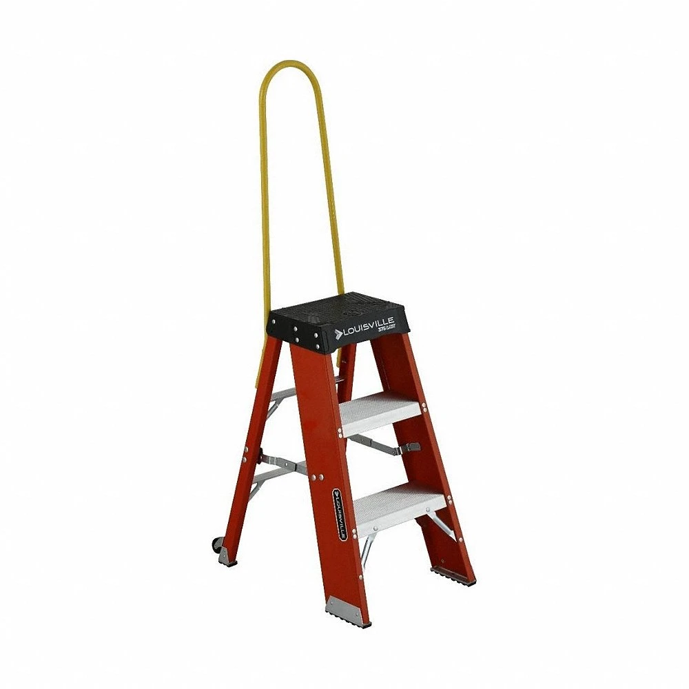 Ladder Step Stool, 3.3 ft Overall Ht, 300 lb Load Cap, 3 Steps, Fiberglass, Unassembled