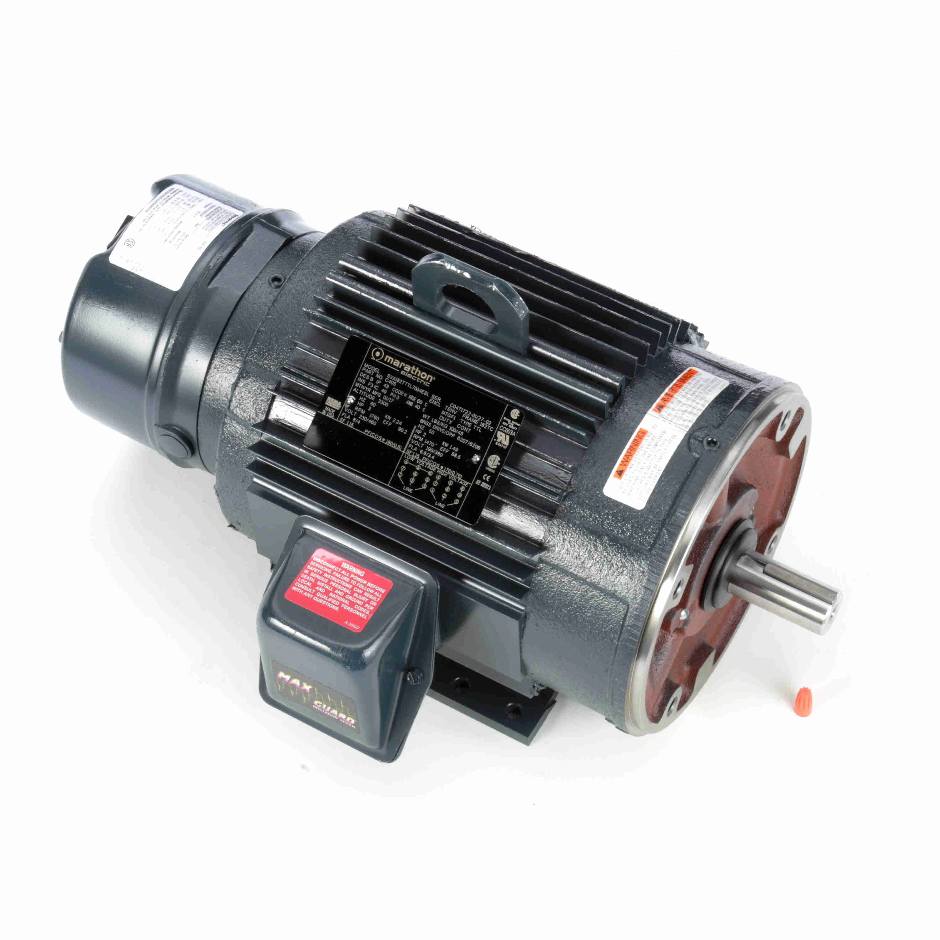 Brake Motor, 3 and 2 HP, 3 Phase, 60/50 Hz, 230/460 and 190/380V, 1800 and 1500 RPM