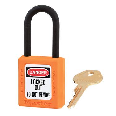Thermoplastic Safety Padlock With Master Key, Nylon Shackel, 1 1/2 Inch Tall Shackle, Keyed Alike, Orange