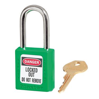 Thermoplastic Safety Padlock, 1 1/2 Inch Wide, 1 1/2 Inch Tall Shackle, Keyed Alike, Green