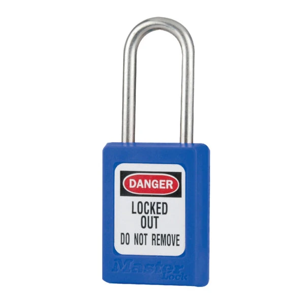 Thermoplastic Safety Padlock With Master Key, SS Shackel, 1 1/2 Inch Tall Shackle, Keyed Different, Blue