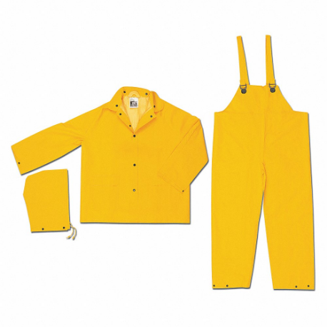 Áo mưa 3 mảnh, mũ trùm đầu có thể tháo rời, áo khoác/ yếm tổng thể, màu vàng