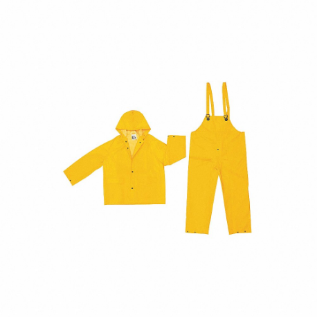 三件式雨衣，可拆式兜帽，夾克/背帶褲，黃色